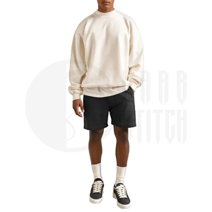 Oversized <b>Mock</b> <b>Neck</b> Sweatshirt Men Women Heavyweight Fleece Pullover Cream Beige Casual Streetwear Loose Fit <b>Top</b> - Product Image 3