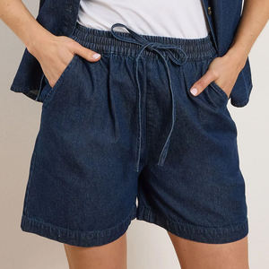 Shorts de Mezclilla de Cintura Alta para Hombre, Color Azul Sólido, Cintura Elástica, Casuales, de Secado Rápido, 180g, Transpirables, Tejido con Estampado Digital Personalizado - Product Image 3