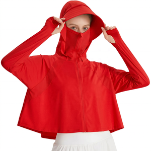Veste courte à manches longues pour femme, respirante, écologique, à séchage rapide, ample, avec protection pour le visage, en spandex/nylon, pour le yoga et les activités de plein air - Product Image 2