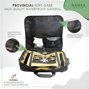 Étui de transport imperméable pour tablier maçonnique, léger, écologique, en tissu Cordura noir souple, avec broderie machine WM/MM pour insignes. - Product Image 6