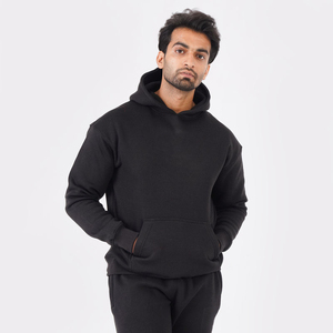 Men's Black Cotton Hooded <b>Sweatshirt</b> Regular Fit Solid Color Casual Pullover With Front Pocket Autumn Wear - Product Image 2