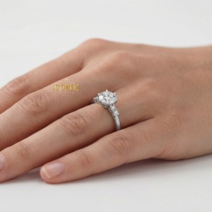 Anillo de Oro de 10K con Diamante Cultivado en Laboratorio de Corte Marquesa, Siete Piedras en Forma de Escudo, Anillo de Compromiso y Boda para Mujer, Joyería Fina - Product Image 5