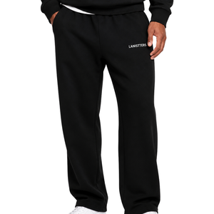 Pantalon de survêtement en molleton noir pour homme, coupe ample, jambe large, décontracté, taille à cordon, logo personnalisé, streetwear, OEM - Product Image 1