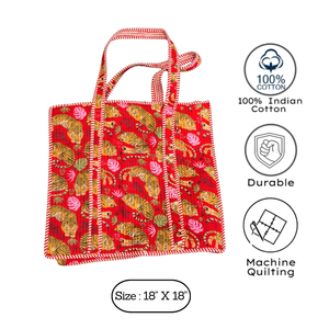 Handmade Cotton Tote <b>Bag</b> Floral Pattern Bohemian Style Open Top Sustainable Machine Quilted Shopping <b>Bag</b> Autumn/Winter <b>Foldable</b> - Product Image 3