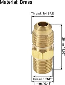 Brass Reducing Male to Male Pipe <b>Adapter</b> 1/4 NPT to 3/8 SAE Hex Connector for HVAC Refrigeration Flare <b>Adapter</b> AOL-159SAE#010102 - Product Image 4