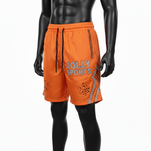 Shorts de Mujer de Alta Calidad, 210 GSM, Mezcla de Nailon, Paneles con Rayas en Tono Naranja, Transpirables, Logotipo Personalizado con Transferencia Térmica - Product Image 4