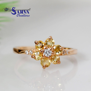 Bague florale en argent sterling 925 plaqué or avec pierre précieuse citrine de luxe et zircon, bijou de fiançailles en cristal jaune, cadeau pour femme - Product Image 4