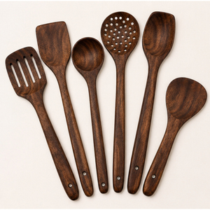 Juego de cucharas de cocina de madera, espátula de madera antiadherente resistente al calor para cocinar, juego de utensilios de cocina naturales y ecológicos, venta al por mayor - Product Image 1
