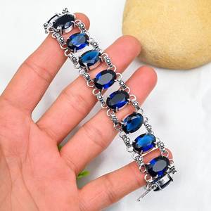 Pulsera de Plata de Ley 925 Hecha a Mano con Gema de Zafiro Azul, Elegante Regalo de Joyería para Ella, Aniversario de Bodas - Product Image 5