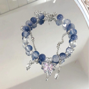 Braccialetto con perline a forma di farfalla, ciondolo in cristallo blu, ornamento per la mano da ragazza, regalo estivo, souvenir - Product Image 4