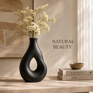 Vase Sculptural Moderne en Aluminium, Centre Creux, Finition Mate Foncée, Décoration de Table Durable pour la Maison |   Centre de table élégant - Product Image 3