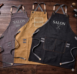 Tablier de Barbier Unisexe Style Rétro avec Motif Pugmark en Relief, Bordures en Cuir Véritable, Toile de Coton Imperméable et Résistante à l'Huile pour Salon de Coiffure - Product Image 6