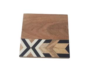 Sous-verre marron et multicolore en bois et en résine de forme carrée avec logo personnalisé au prix de gros, ensemble maison, hôtel, restaurant, vaisselle d'occasion - Product Image 1