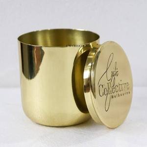 Portavelas de Latón Dorado Personalizado con Tapa, Recipiente Metálico de Lujo para Decoración del Hogar, Hecho a Mano, Capacidad de 16 Onzas, Grabado - Product Image 4