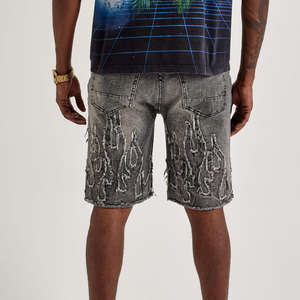 Shorts en jean décontractés pour hommes, taille haute, coupe droite, 100 % coton écologique, broderie personnalisée, vente en gros OEM 2026 - Product Image 3