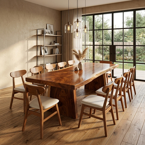 Ensemble de table à manger en teck avec chaises, 10 pièces, style contemporain, luxe bio, écologique, durable, bord brut - Product Image 3