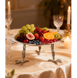 Round Brass Cake <b>Stand</b> with <b>Bird</b> Leg Design Handmade Serving Tray for Fruit Display High Quality Tableware Item In Sale - Product Image 1