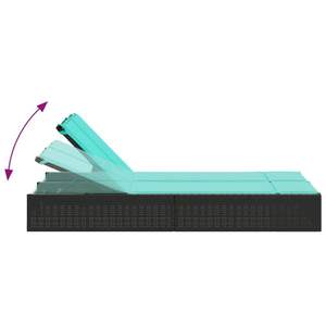 Chaise longue double en rotin PE noir pour patio, chaise longue double d'extérieur - Product Image 6