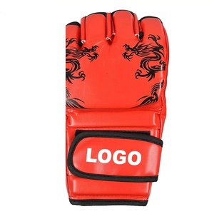 Guantes de MMA Rojos de Medio Dedo con Estampado de Dragón, Cierre de Velcro, Unisex, Equipo de Entrenamiento de Artes Marciales - Product Image 3