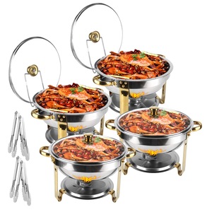 4 Uds 4.76QT plato de frotamiento de acero inoxidable juego de servidor de buffet calentador de alimentos tapa de vidrio para calentamiento enfriamiento para reuniones fiestas - Product Image 2