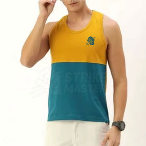 เสื้อกล้ามผู้ชายถักนิตติ้ง 100% ผ้าฝ้าย สีเหลือง สีน้ำเงิน คอกลม ระบายอากาศได้ดี เสื้อแขนกุดลำลอง - Product Image 2