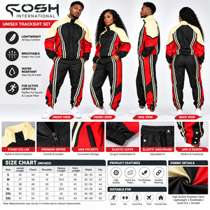 Conjunto Deportivo Unisex Rojo y Negro con Bloques de Color, Cierre Completo, Cuello Alto, Estilo Urbano, Transpirable, de Poliéster, para Otoño - Product Image 6