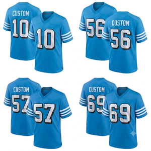 Jersey de Fútbol Americano Azul Cielo Personalizado por el Fabricante, de Secado Rápido, Transpirable, Antibacteriano, con Mangas de Malla, Pantalones Cortos para Adultos, Estampado - Product Image 1