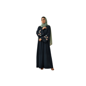 Brown Floor Length <b>Abaya</b> With Long Sleeve Embroidery Modest Daily Wear Women's Loose Fit Cotton Middle East Muslim Women Style - Product Image 2