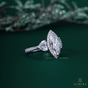 5.7CT Marquise Cut Lab Grown Diamond Halo Engagement Ring 14K 18K White Gold Heart Shape Side Stone Multi <b>Row</b> Pave Bridal Band - Product Image 4