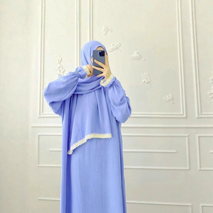 Rizna Approvisionnement d'usine En Gros Premium Qualité Longue Robe Dentelle Garniture Deux Pièces Ensemble Confortable Lâche Élégant Abaya Robe Modeste - Product Image 1