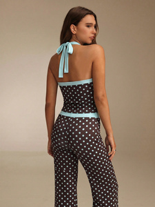 <b>Women</b>’s Yoga Set Polka Dot Halter Crop Top <b>Flare</b> <b>Leggings</b> Two Piece Pilates Activewear Backless Gym Tracksuit Dot Print Outfits - Product Image 5