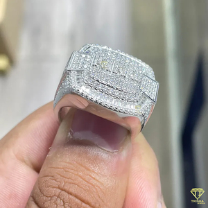 Hip Hop Moissanite Diamond Ring For Men Baguette Halo White Gold Luxury Party Jewelry Ring - Product Image 2