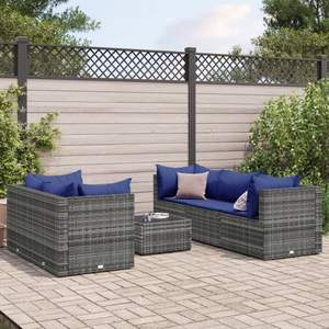 Ensemble de salon de jardin en rotin bleu foncé et gris, 5 pièces, pour extérieur - Product Image 1