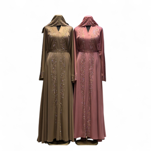 Abaya Modeste de Dubaï en Gros, Perlée et Pailletée, à Manches Longues, Traditionnelle Musulmane, Faite à la Main, pour Mariage, en Polyester, Printemps-Automne - Product Image 6