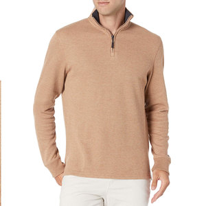 Sweat-shirts pour hommes de haute qualité avec logo personnalisé, col montant, fermeture éclair quart de tour, tricoté, coupe classique, couleur unie, pour l'automne - Product Image 1