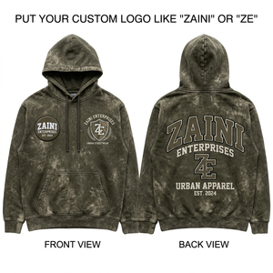 Sudadera con Capucha para Hombre, Lavado Ácido, Premium, 350 GSM, Felpa de Algodón, Verde Oliva, Estilo Urbano, con Logotipo Personalizado Serigrafiado, Ajuste Suave y Resistente - Product Image 1