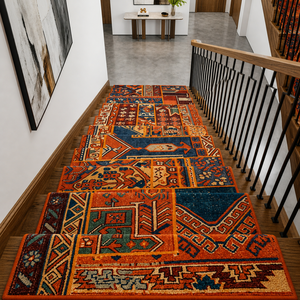 Patchwork Bohemian Stair <b>Runner</b> Rug With Non Slip Rubber Backing For Home Hallway Decor Medium Pile Hand Knotted Wool Acrylic - Product Image 3