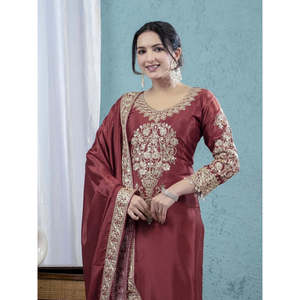 Handmade Beautiful Satin Satin <b>Top</b> and Fancy Dupatta <b>Party</b> Wear with Natural Waistline - Product Image 4