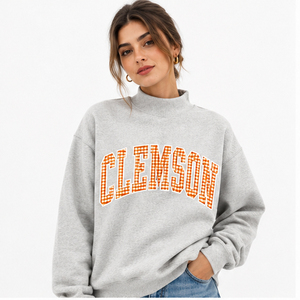 Clemson Embroidered <b>Mock</b> <b>Neck</b> Sweatshirt Personalized College Pullover Custom Slogan Turtleneck Style Sweater Game Day Shirt - Product Image 5