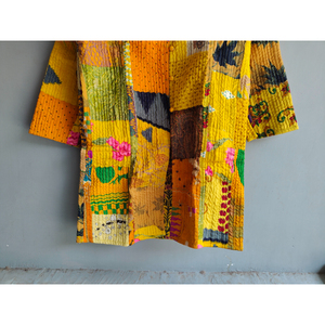 Veste kimono matelassée patchwork pour femme, manches longues, col en V, style robe tissée, pour le printemps et l'automne, cadeau pour elle - Product Image 3