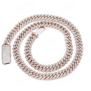 Cadena Cubana Elegante de 10MM con Eslabones Engastados, Plata de Ley 925, 20 Pulgadas Extendida, Chapada en Oro Rosa/Amarillo/Blanco para Hombre, Estilo Miami de Lujo - Product Image 1