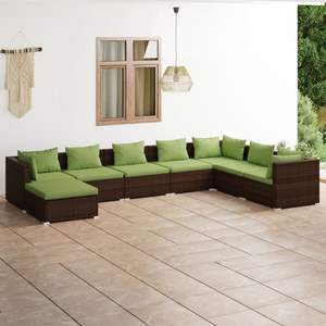 Set salotto da 8 pezzi in Poly Rattan marrone con comodi cuscini mobili da esterno per tempo libero e relax - Product Image 1