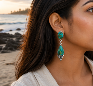 Pendientes Colgantes de Turquesa Dorada Sonora, Pendientes de Plata Hechos a Mano, Joyería de Turquesa para Mujer, Pendientes Largos de Diseño - Product Image 5