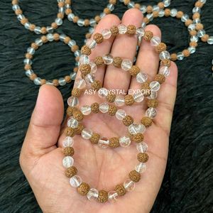 Natural Rudraksha Gemstone Clear Quartz <b>Bracelet</b> Handmade Healing Beads Elastic <b>Stretch</b> Spiritual Yoga Jewelry Unisex Wholesale - Product Image 5