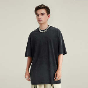 T-shirt d'été oversize en coton épais délavé pour homme, coupe épaules tombantes, style vintage - Product Image 2