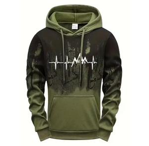 Sweat-shirt à capuche unisexe noir et gris avec imprimé Cœur de Montagne, décontracté, coupe classique, avec poche, manches longues, tricoté, respirant, pour l'hiver - Product Image 6