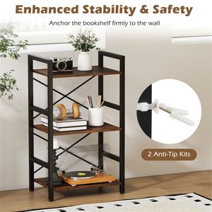 Libreria Industriale a 4 Ripiani Marrone Rustico e Nero con Struttura in Metallo Resistente e Barre a X - Product Image 3