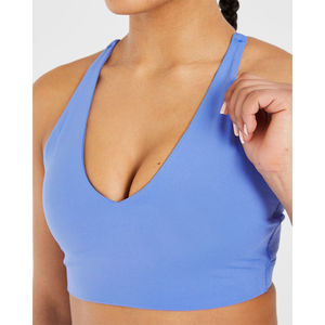 Nouveau design, soutien-gorge de sport pour femme adulte, bleu cobalt, grande taille, bretelles réglables, décolleté en V, maintien élevé, avec cristaux sur le devant, pour le yoga - Product Image 1