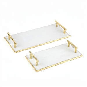 Classic Marble and Aluminum Serving <b>Tray</b> with Vintage Inspired Finished Durable and Excellent Choice for <b>Breakfast</b> - Product Image 1