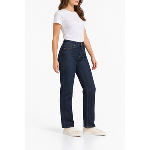 Jeans de mezclilla de tiro medio y pierna recta para mujer, lavado oscuro, índigo profundo, estilo hip hop, bordados, tallas XS-XL, OEM, marca privada - Product Image 3